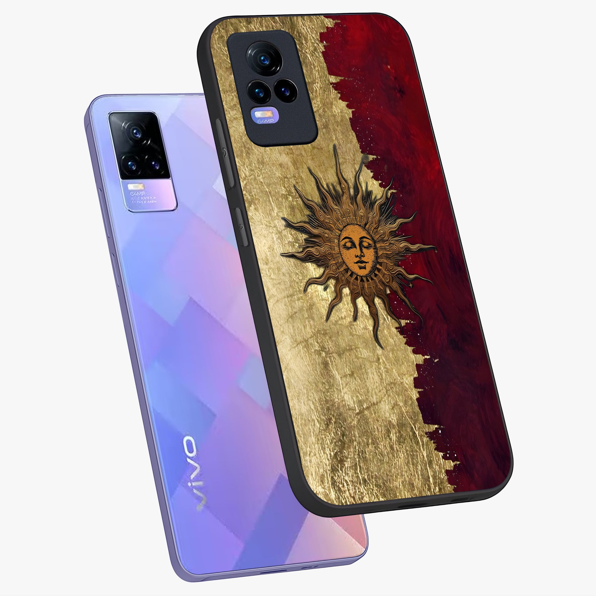 Crimson Sun Majesty Glass Case displayed in angled mockup highlighting majestic crimson sun design with bold aesthetic style.