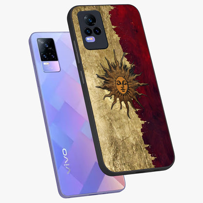 Crimson Sun Majesty Glass Case displayed in angled mockup highlighting majestic crimson sun design with bold aesthetic style.