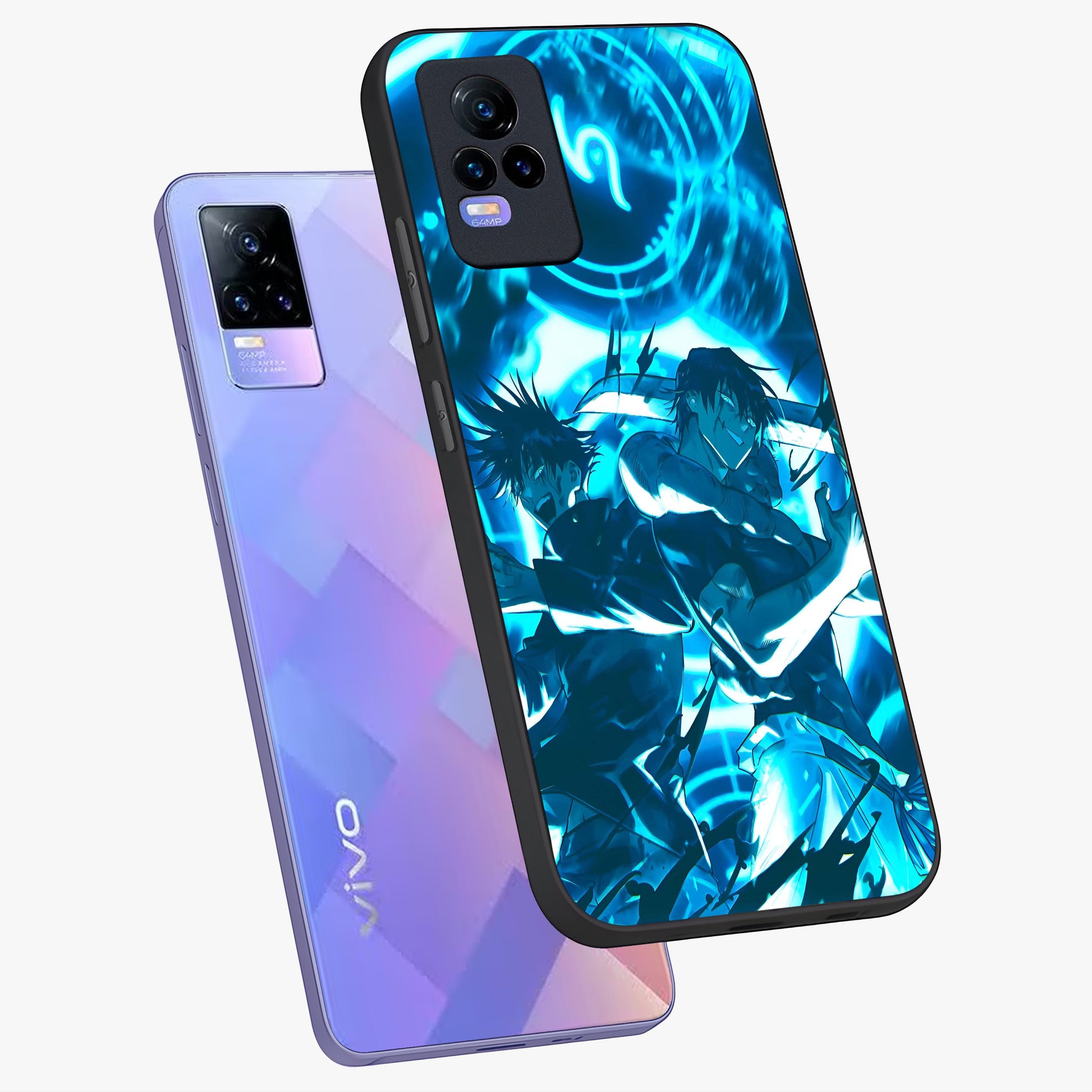 Cursed Energy Clash Glass Case displayed in angled mockup highlighting powerful battle inspired graphic with anime style aesthetic.
