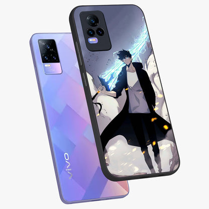 Dark Lightning Anime Warrior Glass Case displayed in angled mockup highlighting powerful lightning themed anime illustration.