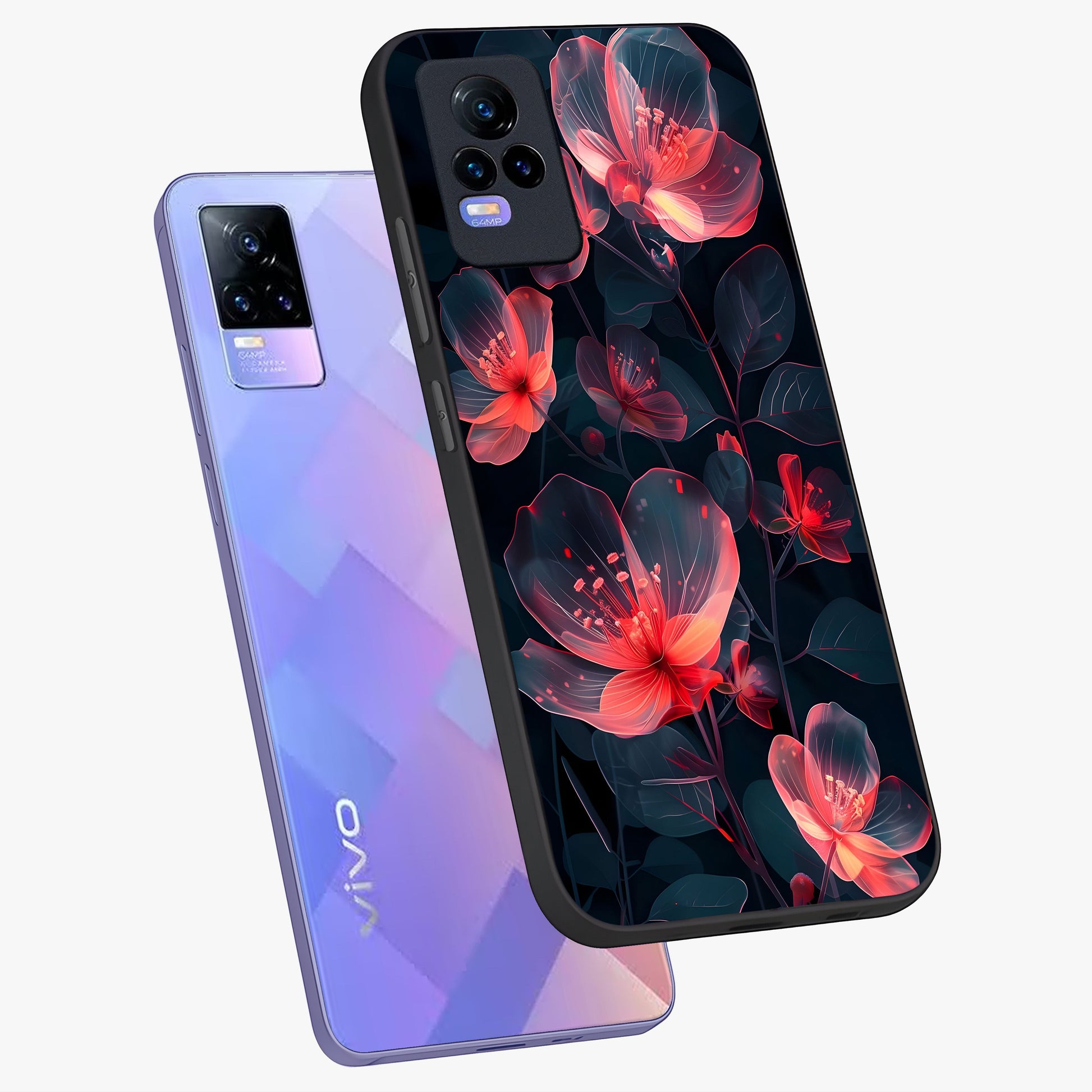 Dark Shade of Flower Glass Case displayed in angled mockup highlighting moody floral illustration with aesthetic dark tones.