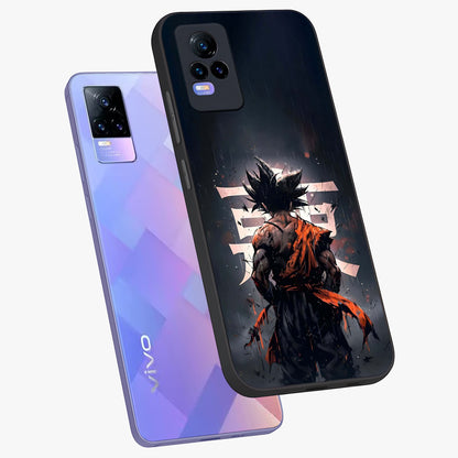 Dark Warrior In Rain Glass Case displayed in angled mockup highlighting dramatic warrior illustration with dark rain aesthetic.