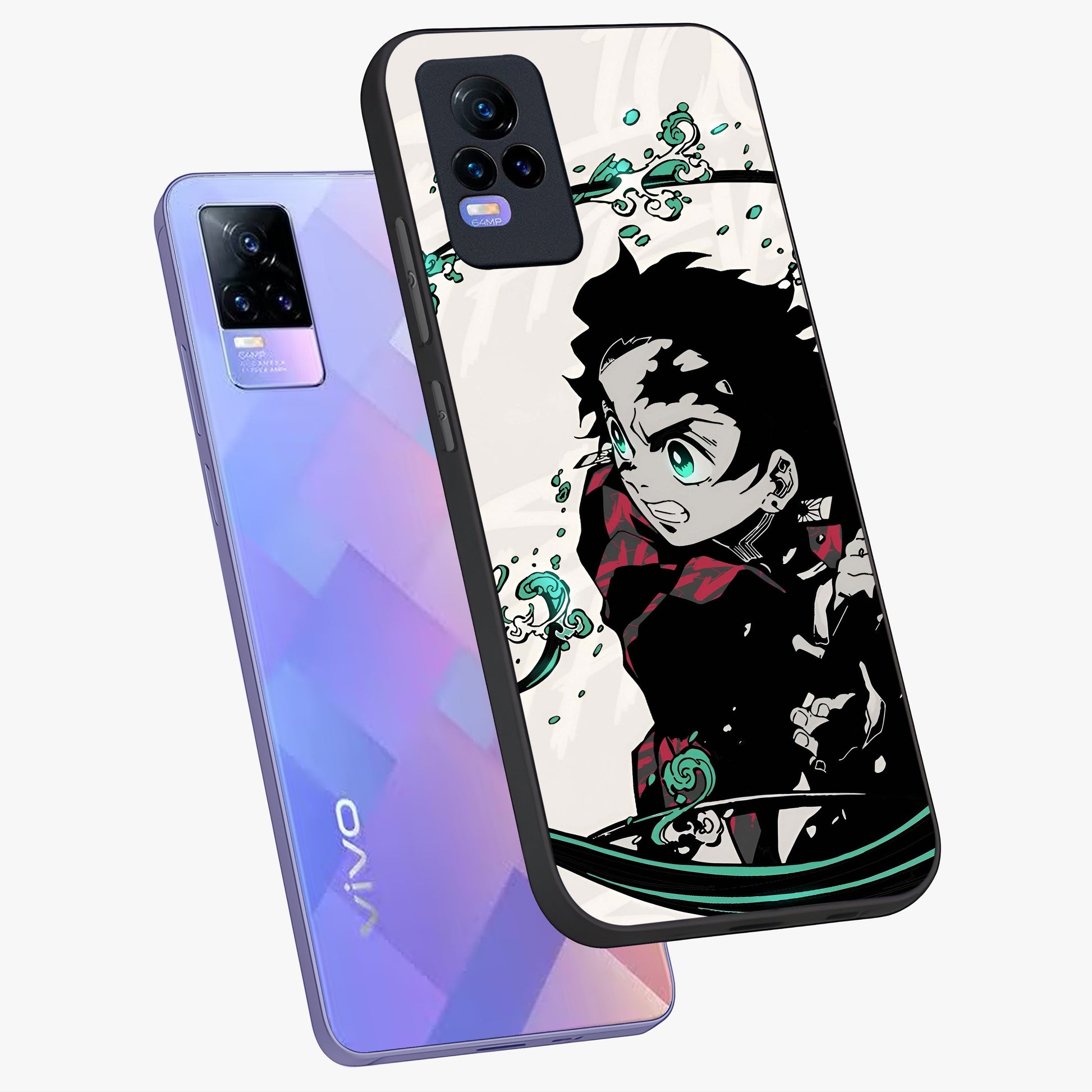 Demon Slayer Glass Case displayed in angled mockup highlighting dramatic anime character design with action aesthetic.