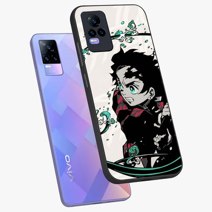 Demon Slayer Glass Case displayed in angled mockup highlighting dramatic anime character design with action aesthetic.