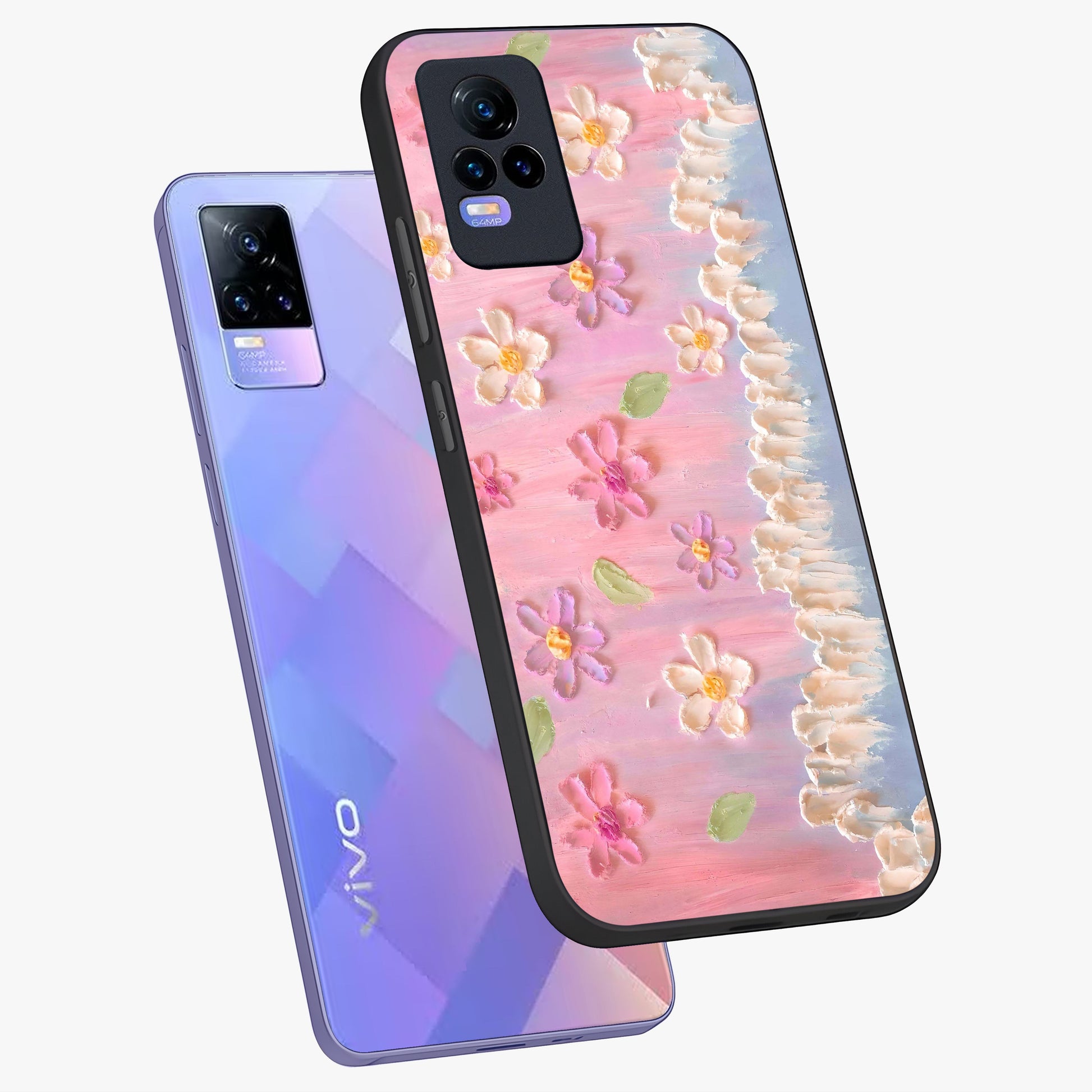 Dreamy Painted Garden Glass Case displayed in angled mockup highlighting colorful garden illustration with dreamy aesthetic style.