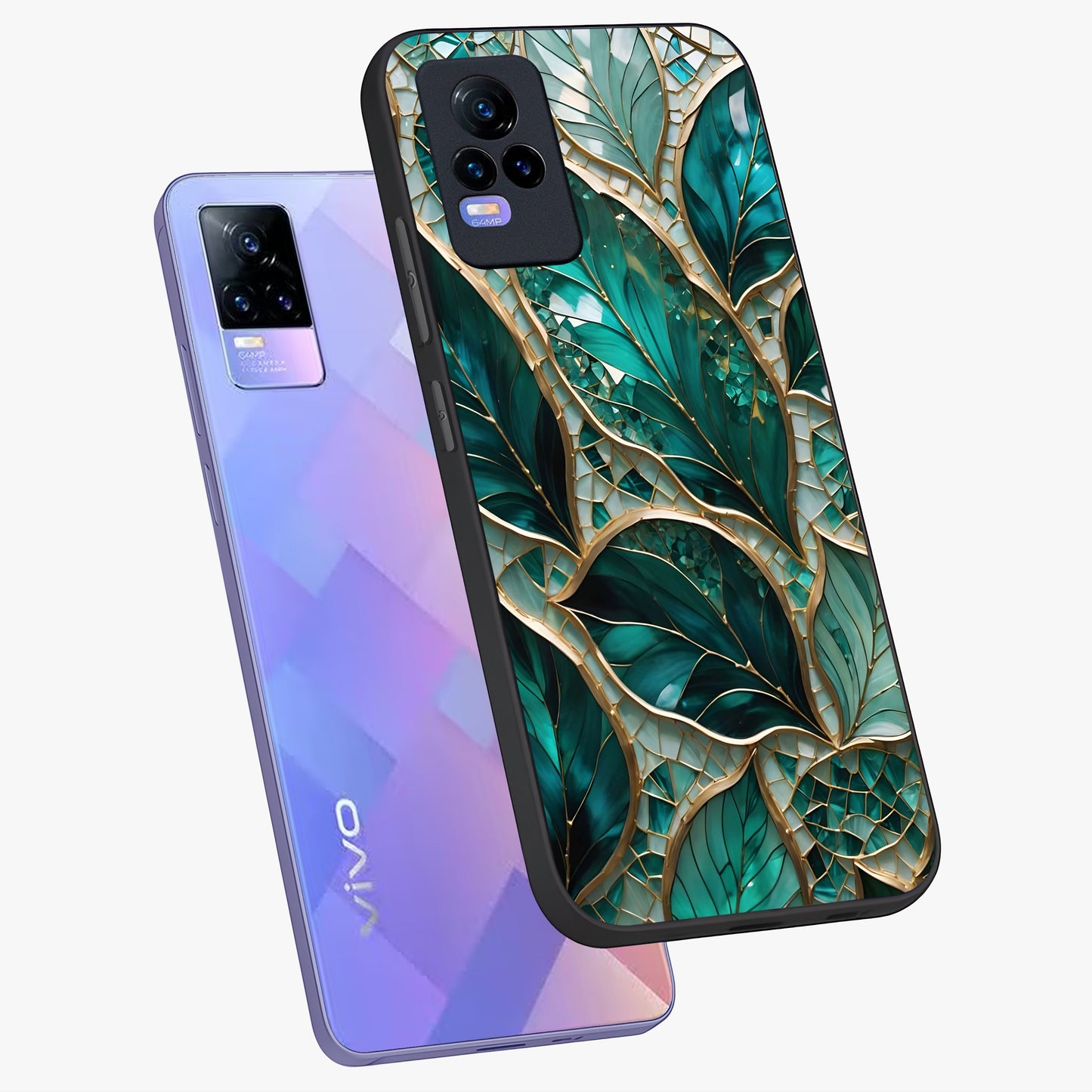 Emerald Leaf Glass Glass Case displayed in angled mockup highlighting botanical leaf illustration with elegant natural aesthetic.