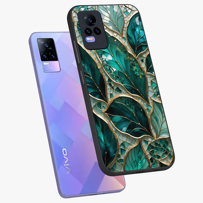 Emerald Leaf Glass Glass Case displayed in angled mockup highlighting botanical leaf illustration with elegant natural aesthetic.
