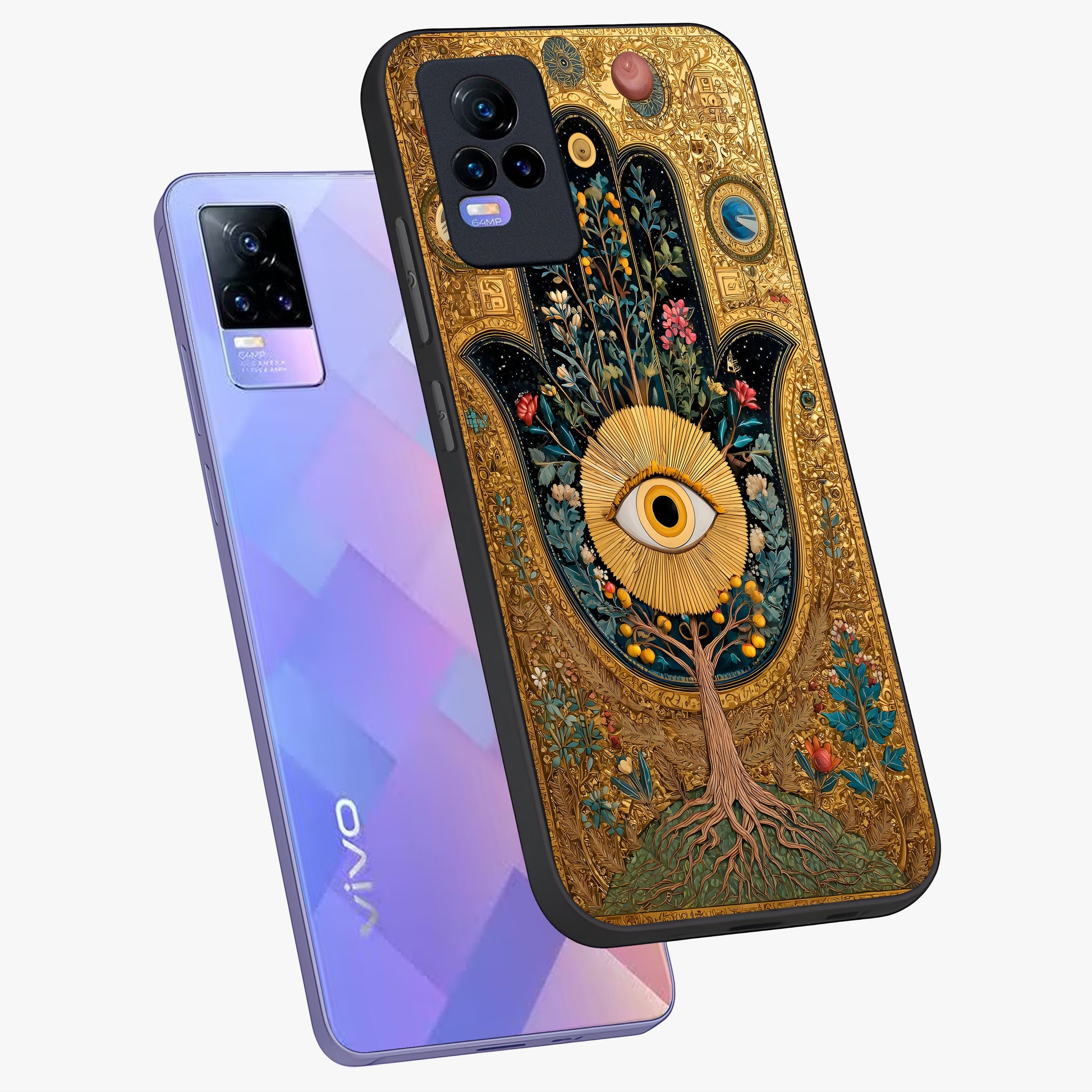 Ethereal Evil Eye Glass Case displayed in angled mockup highlighting protective evil eye symbol with spiritual aesthetic design.