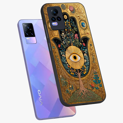 Ethereal Evil Eye Glass Case displayed in angled mockup highlighting protective evil eye symbol with spiritual aesthetic design.