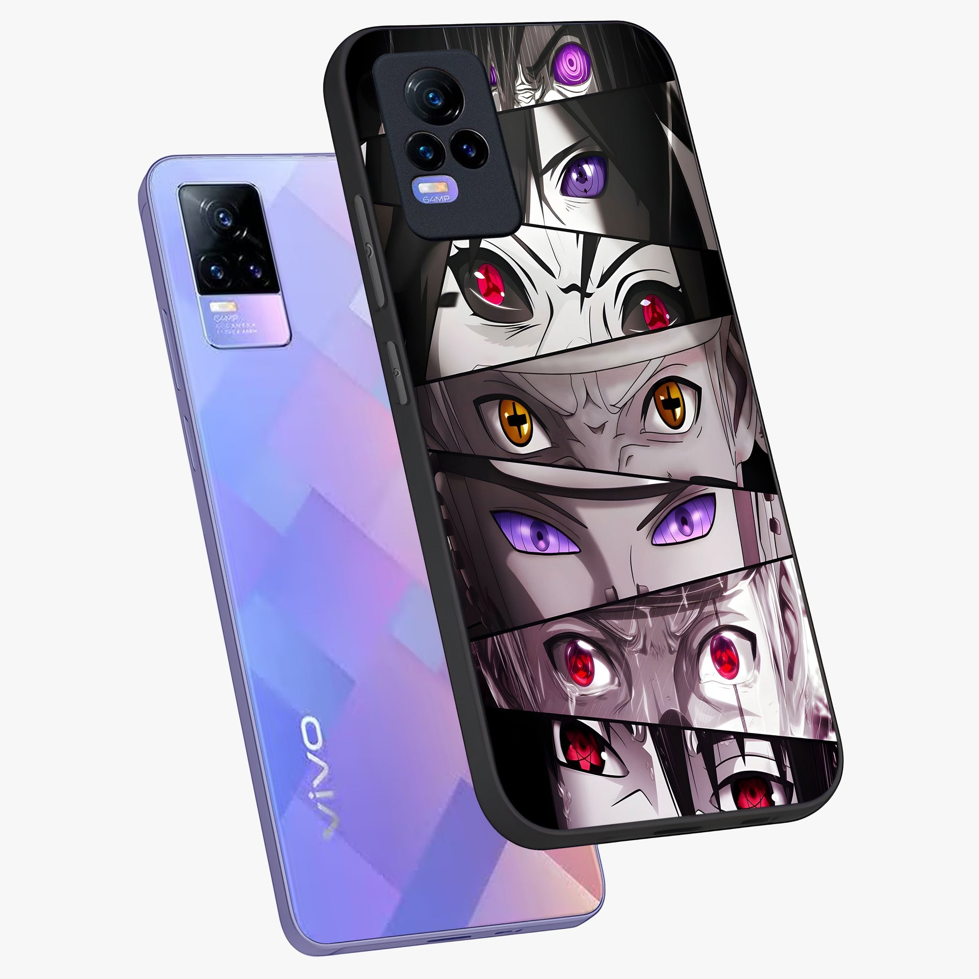 Eyes of Destiny Glass Case displayed in angled mockup highlighting bold eye illustration with mystical aesthetic style.