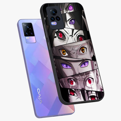 Eyes of Destiny Glass Case displayed in angled mockup highlighting bold eye illustration with mystical aesthetic style.
