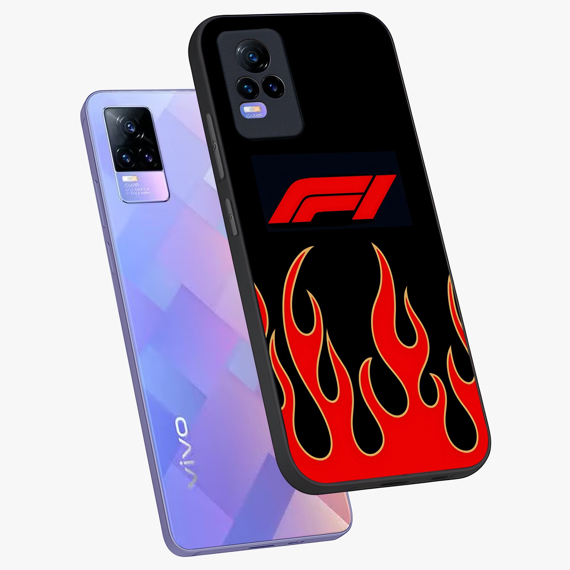 Fire F11 Glass Case displayed in angled mockup highlighting bold fire inspired graphic with energetic aesthetic style.