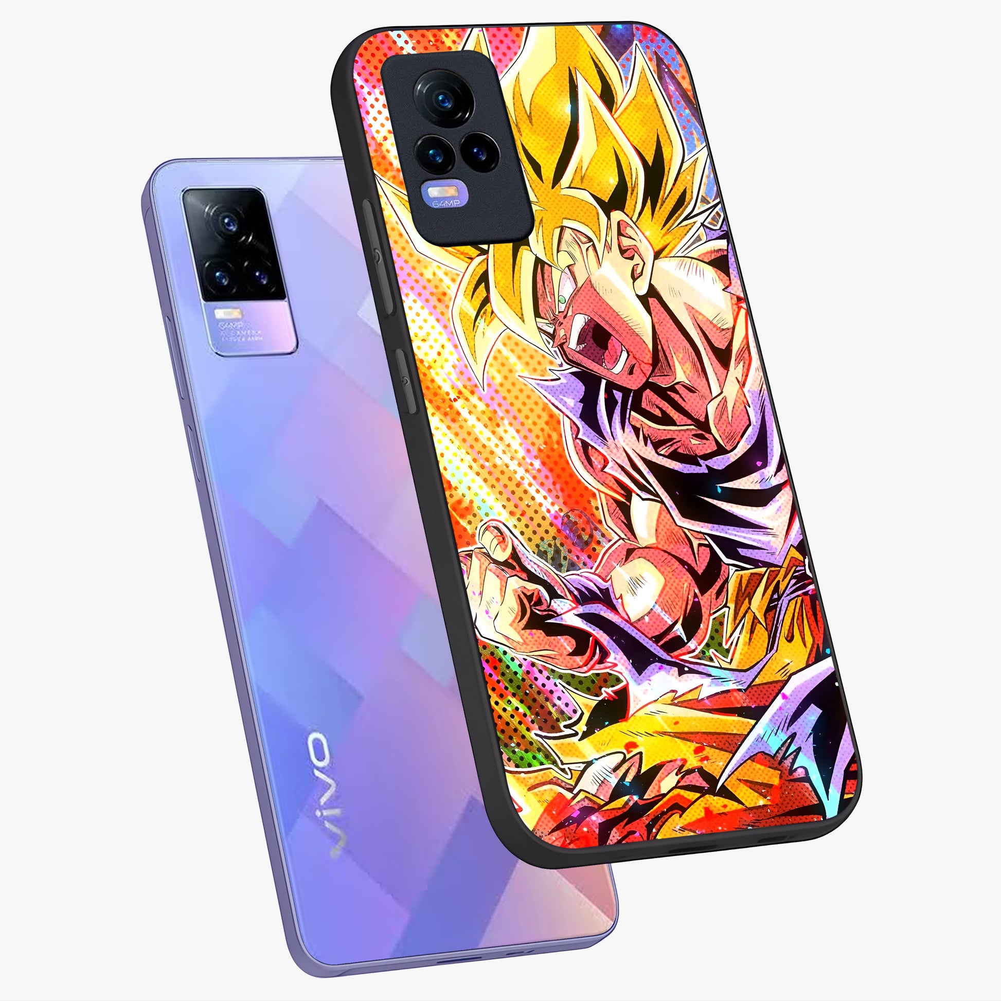 Firing Goku Glass Case displayed in angled mockup highlighting dynamic anime character design with action aesthetic.