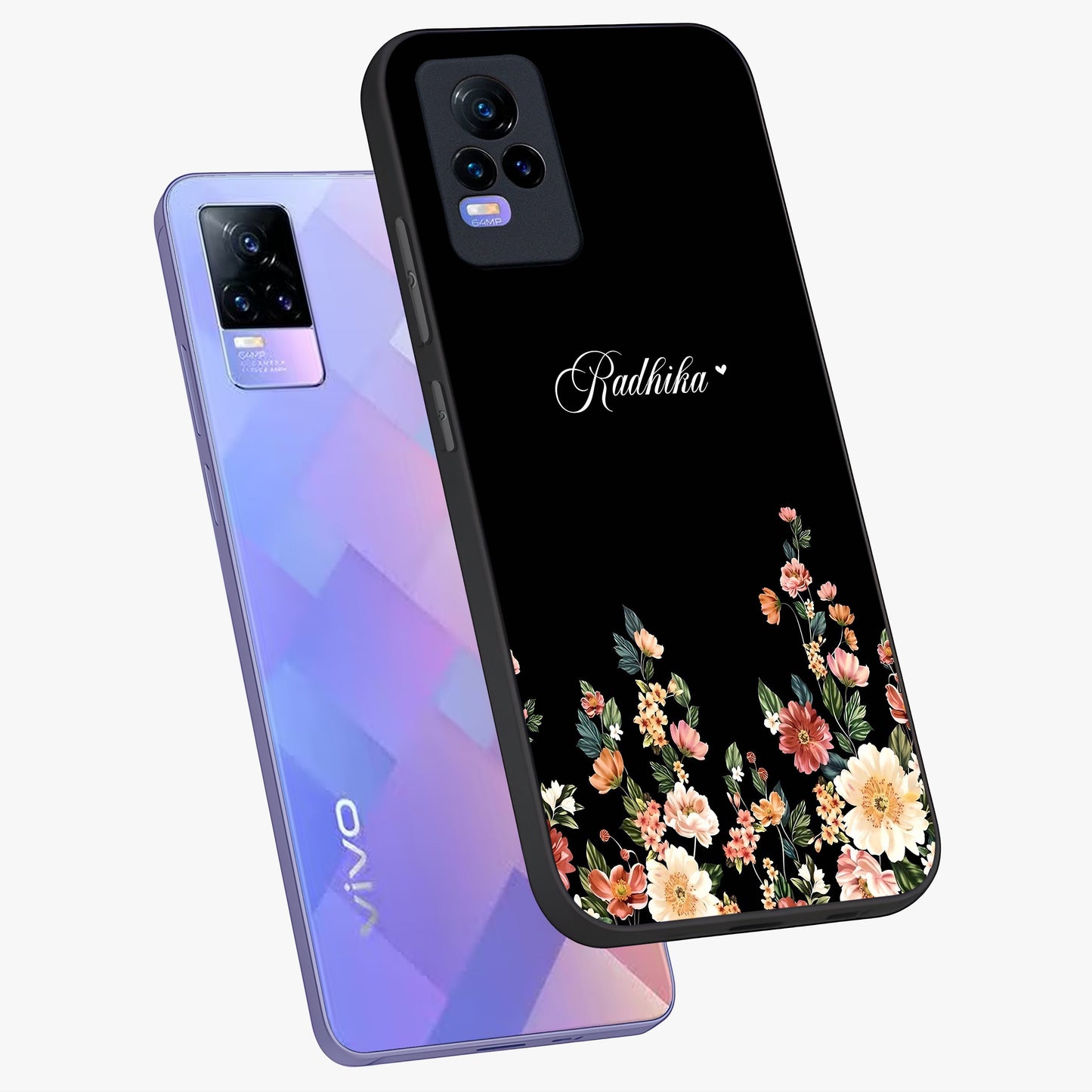 Floral Design With a Custom Personalized Name Glass Case displayed in angled mockup highlighting elegant floral pattern with custom name feature.
