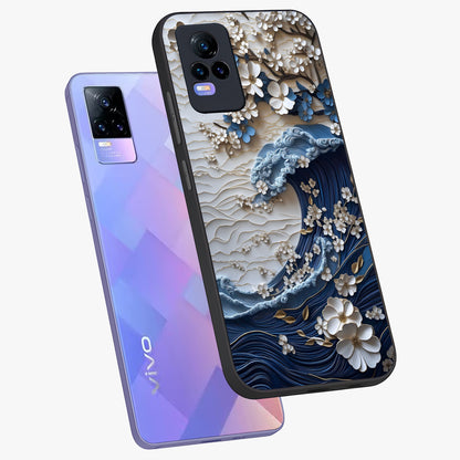 Floral Wave Origami Glass Case displayed in angled mockup highlighting geometric origami flower design with modern aesthetic style.