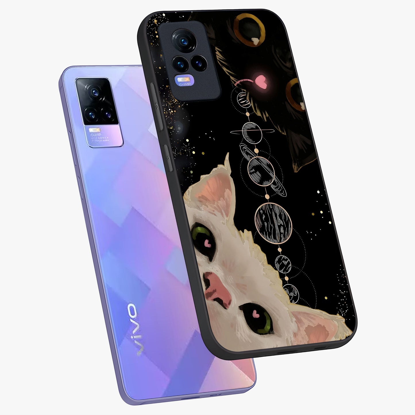 Galactic Cat Glass Case displayed in angled mockup highlighting celestial feline illustration with galaxy aesthetic style.