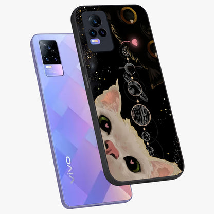 Galactic Cat Glass Case displayed in angled mockup highlighting celestial feline illustration with galaxy aesthetic style.