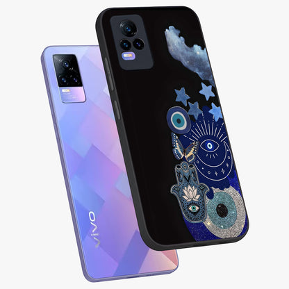 Galactic Charm Cluster Glass Case displayed in angled mockup highlighting luminous galaxy inspired design with dreamy aesthetic.
