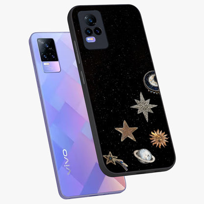 Galactic Charm Glow Glass Case displayed in angled mockup highlighting luminous galaxy inspired design with dreamy aesthetic.