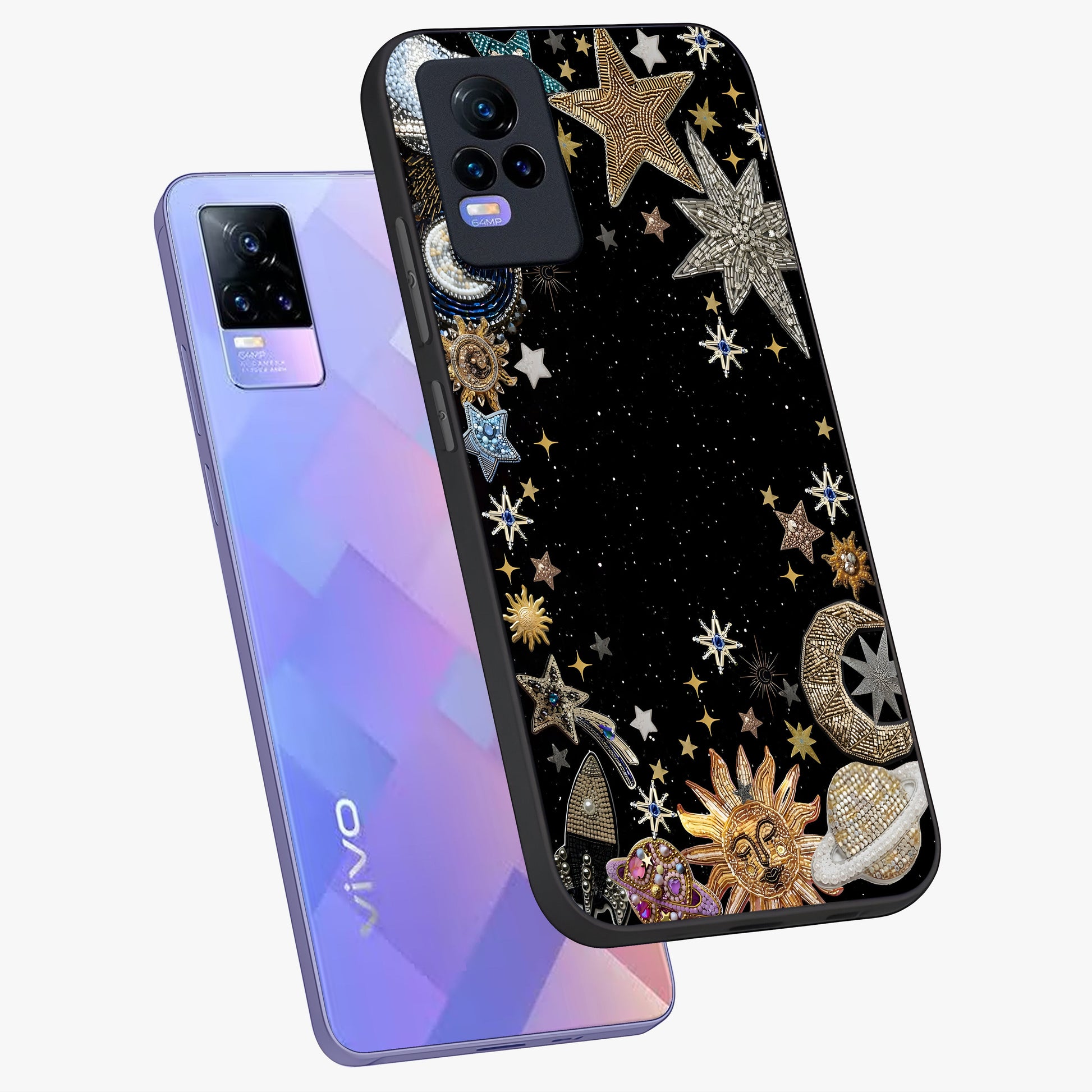 Galactic Jewel Stars Glass Case displayed in angled mockup highlighting shining celestial star design with cosmic aesthetic style.
