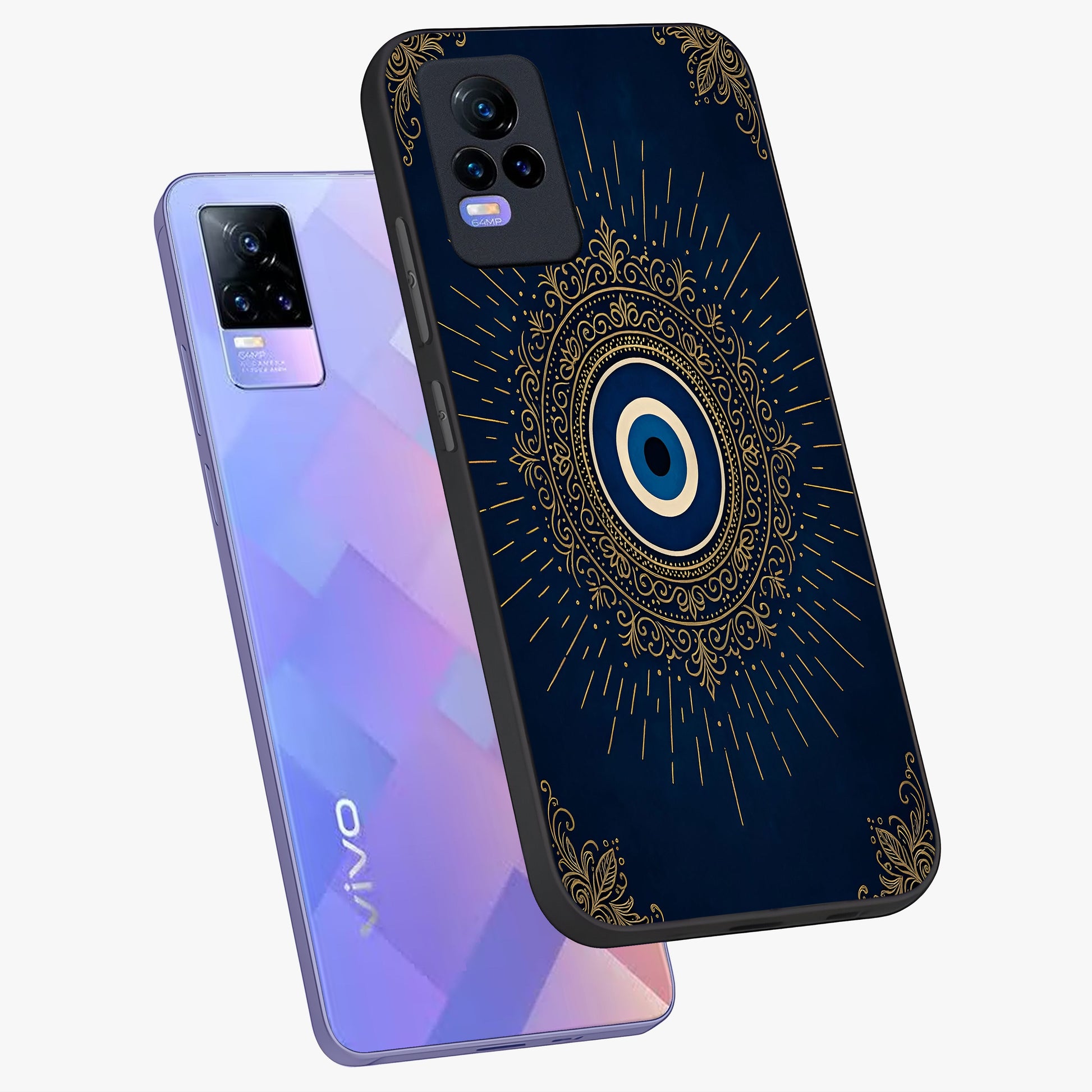 Golden Celestial Charm Glass Case displayed in angled mockup highlighting sparkling cosmic charm design with celestial aesthetic.