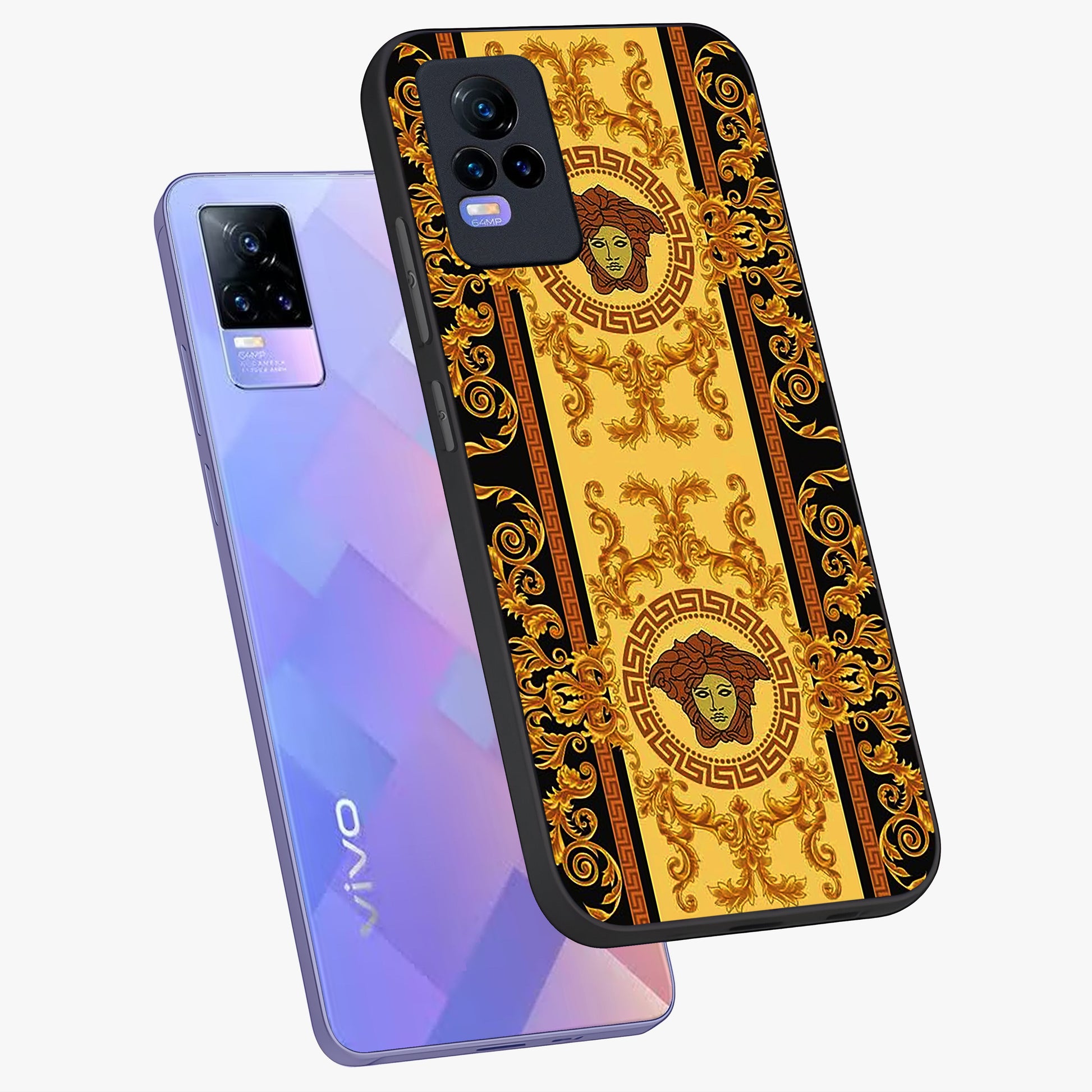 Golden Lotus Glow Glass Case displayed in angled mockup highlighting radiant lotus illustration with spiritual aesthetic.