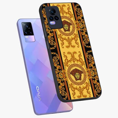 Golden Lotus Glow Glass Case displayed in angled mockup highlighting radiant lotus illustration with spiritual aesthetic.