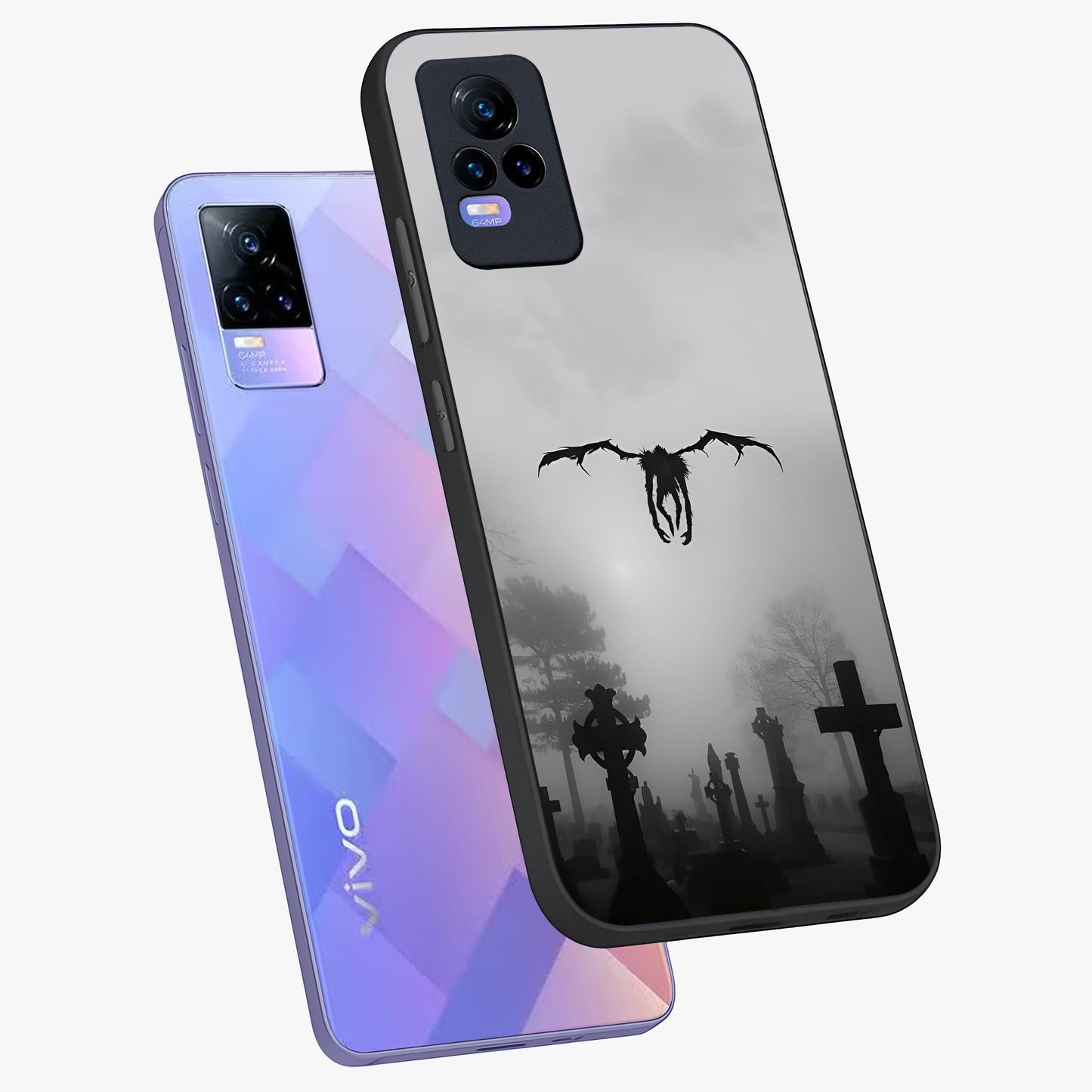 Graveyard Shadow Descent Glass Case displayed in angled mockup highlighting eerie shadow illustration with gothic aesthetic.