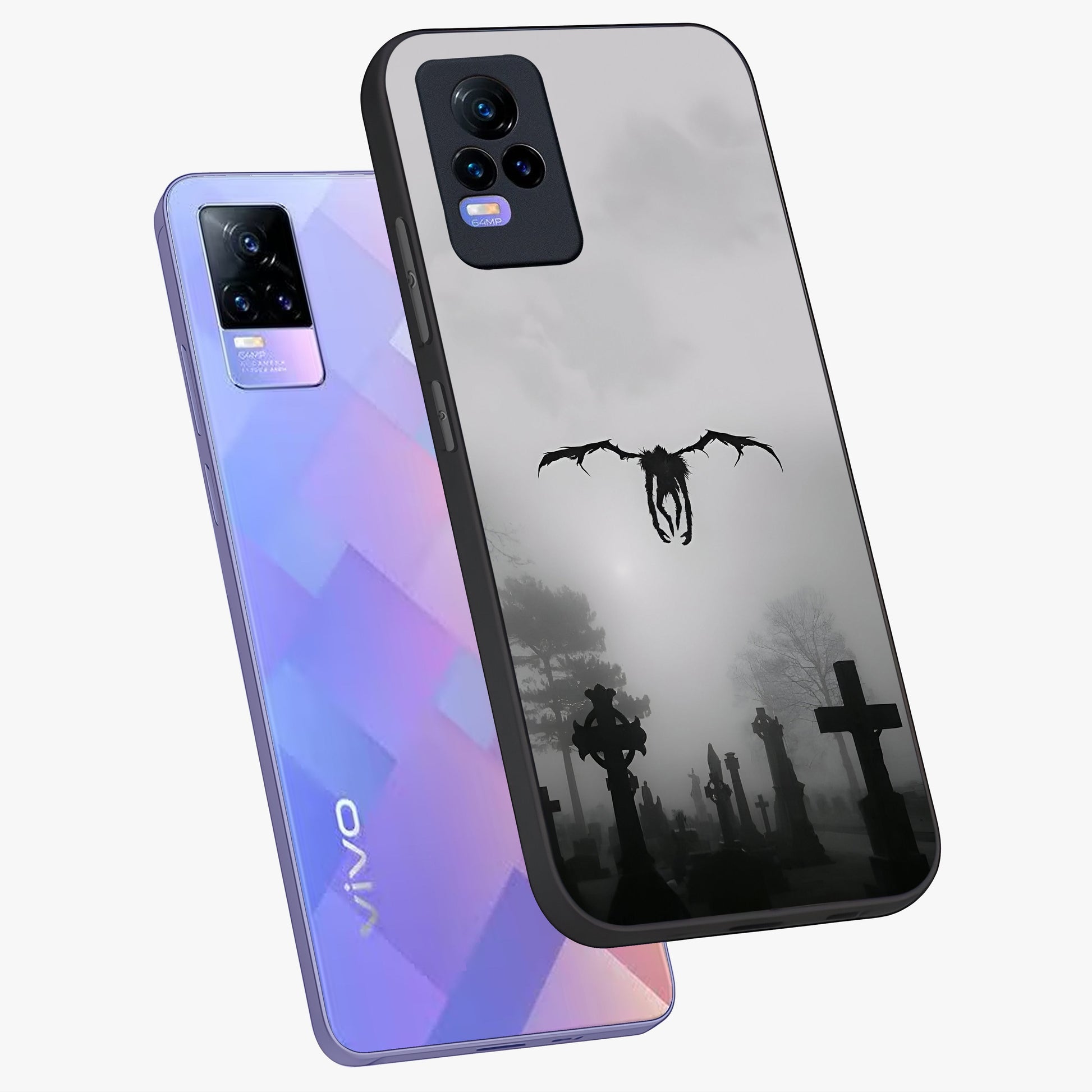 Graveyard Shadow Descent Glass Case displayed in angled mockup highlighting eerie shadow illustration with gothic aesthetic.