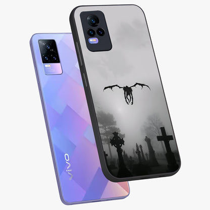 Graveyard Shadow Descent Glass Case displayed in angled mockup highlighting eerie shadow illustration with gothic aesthetic.