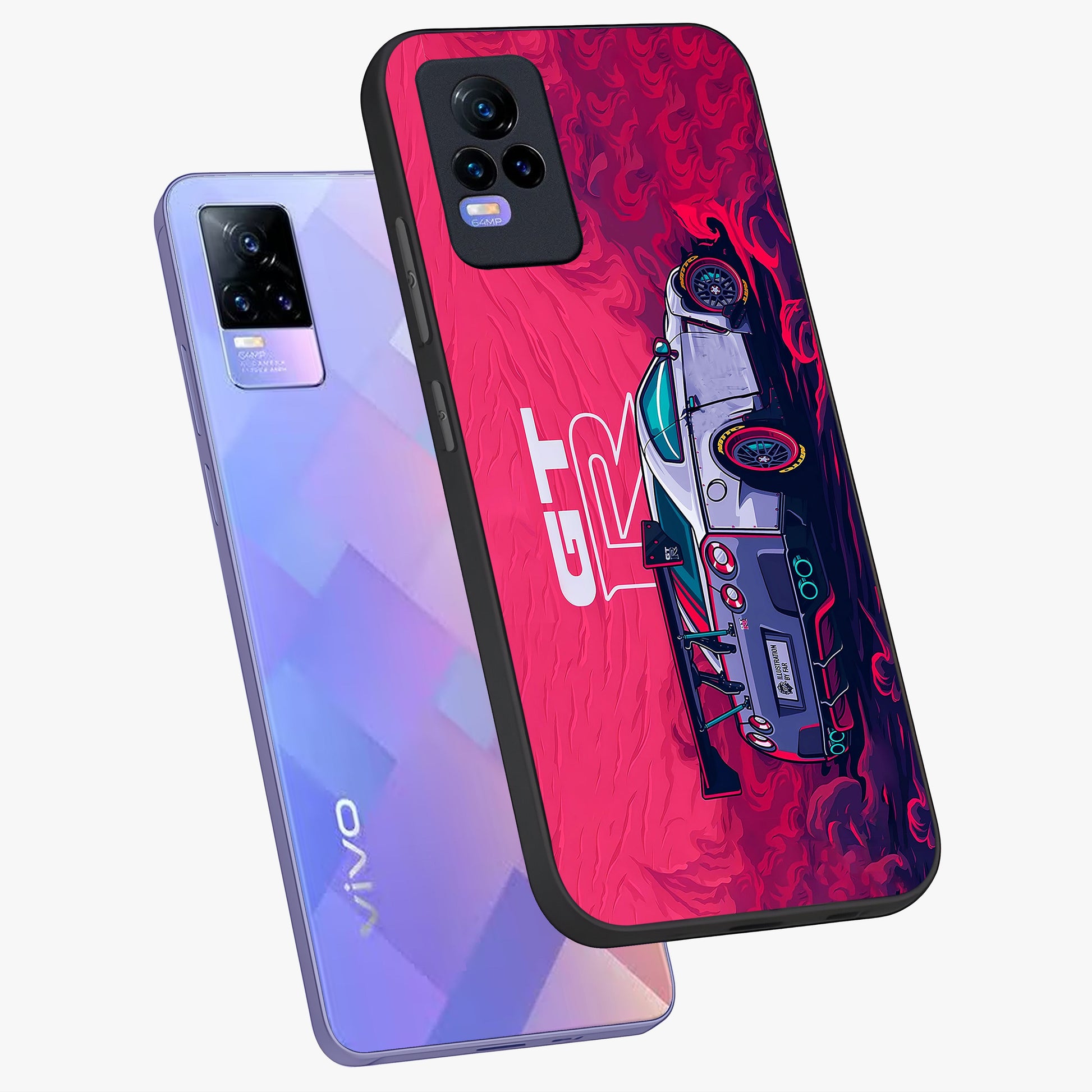 GT-R Car Pattern Glass Case displayed in angled mockup highlighting racing car graphic design with bold automotive aesthetic.
