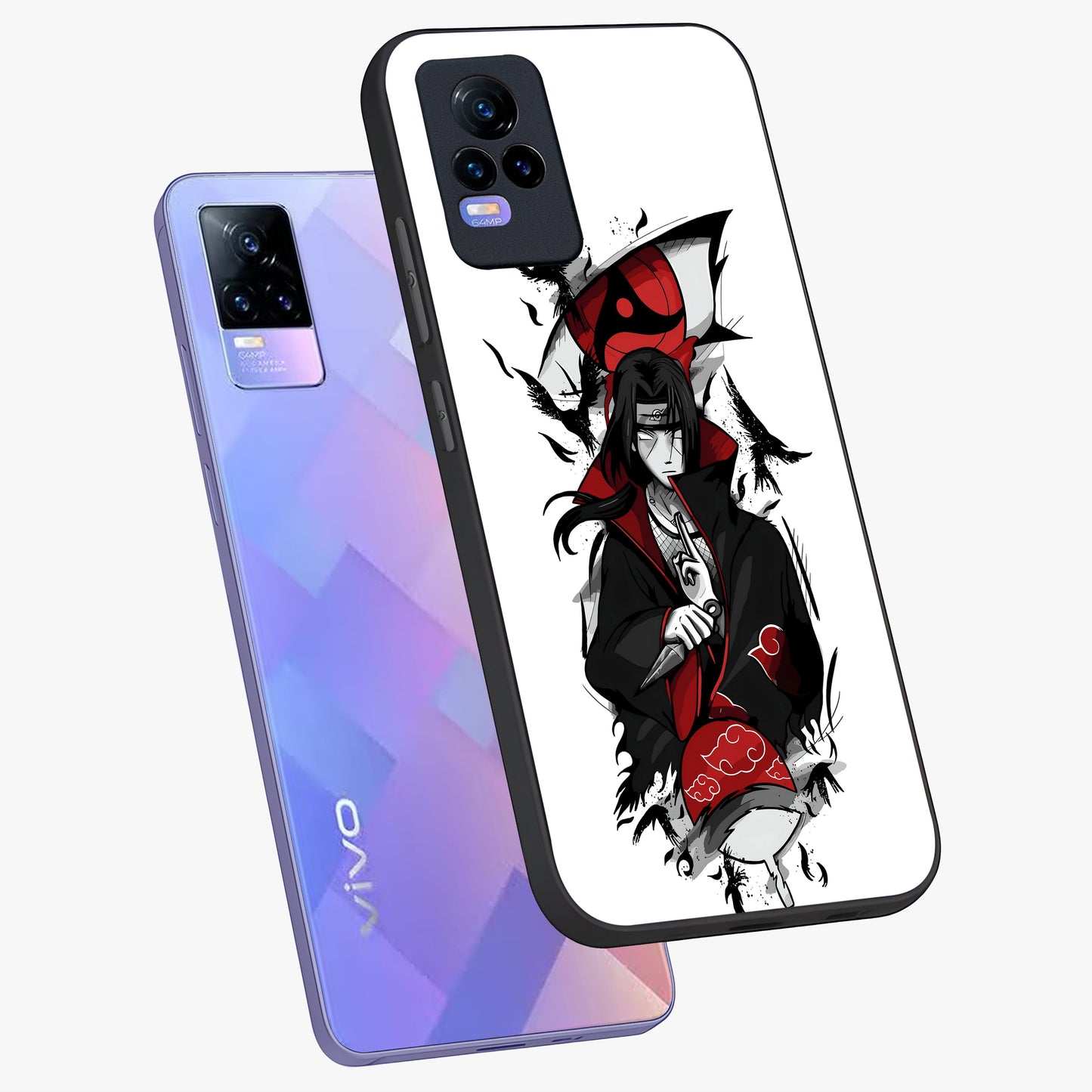 Itachi Limited Edition Naruto Anime Glass Case displayed in angled mockup highlighting dramatic anime illustration with bold action aesthetic.