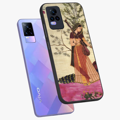 Lady With Veena Art Glass Case displayed in angled mockup highlighting graceful musical illustration with cultural artistic aesthetic.