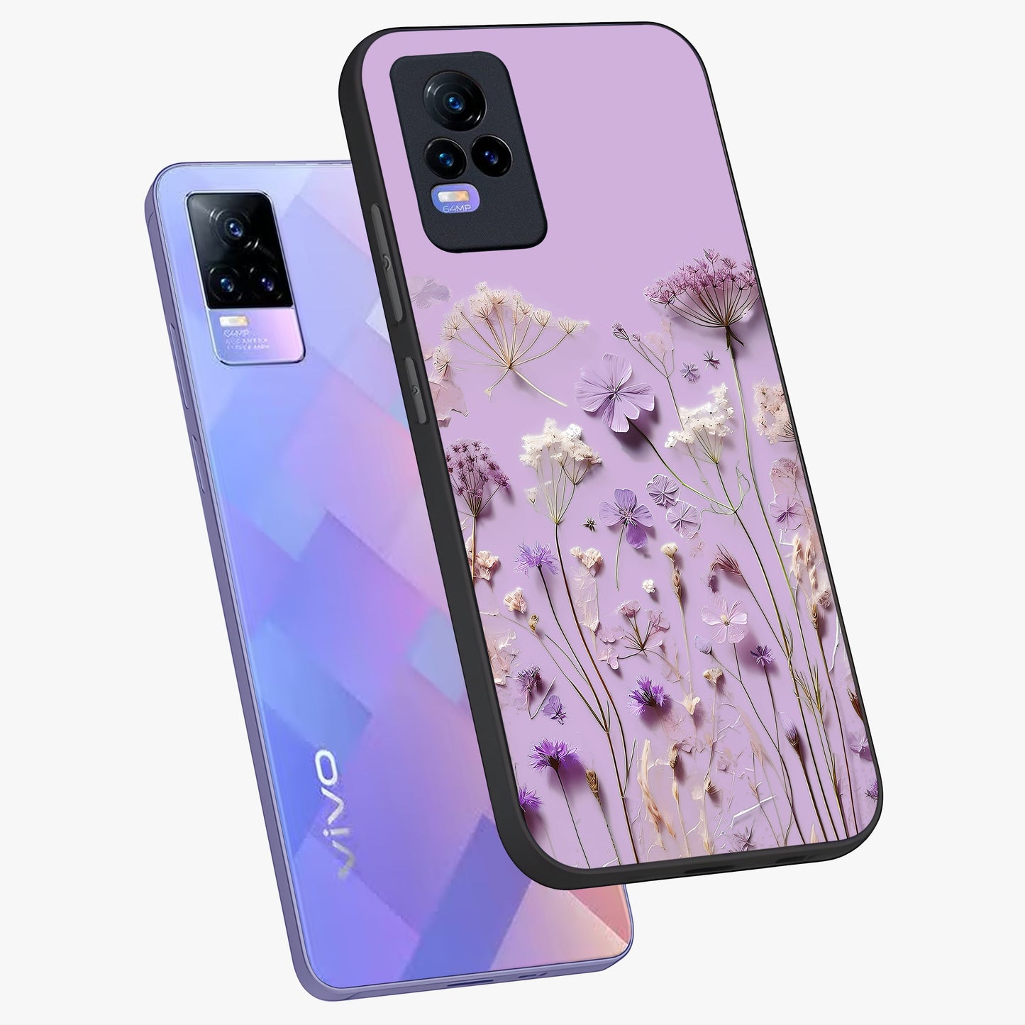Lavender Blossom Dream Glass Case displayed in angled mockup highlighting dreamy lavender flower design with calming aesthetic style.