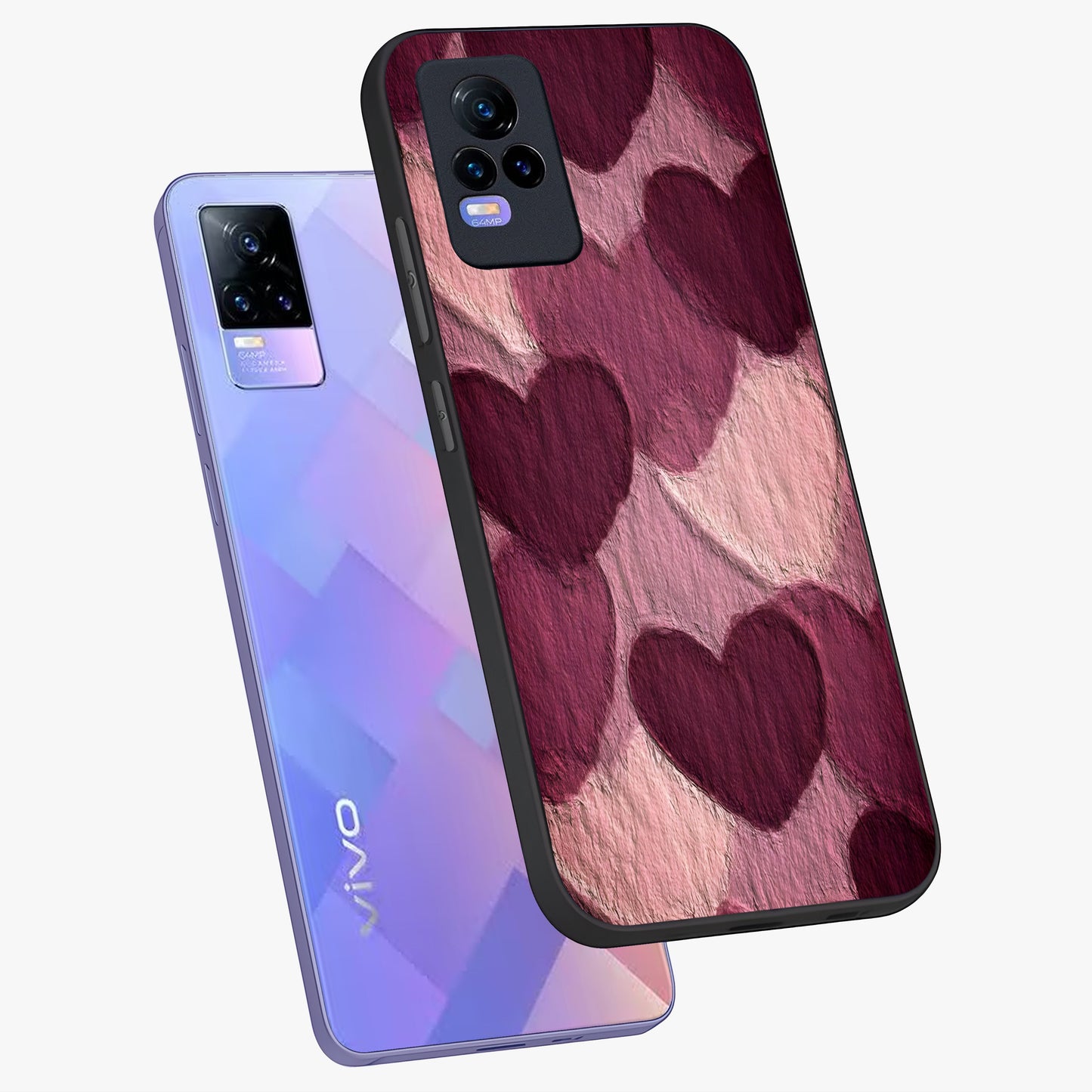 Layered Paper Hearts Glass Case displayed in angled mockup highlighting creative paper craft heart design with romantic aesthetic.