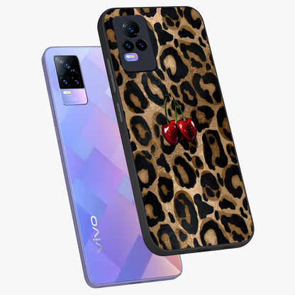 Leopard Wild Cherry Glass Case displayed in angled mockup highlighting bold animal print design with playful cherry aesthetic.