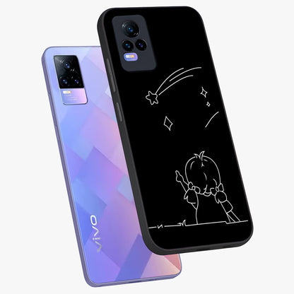 Line Art Girl With Shooting Stars Glass Case displayed in angled mockup highlighting elegant line art design with dreamy star aesthetic.