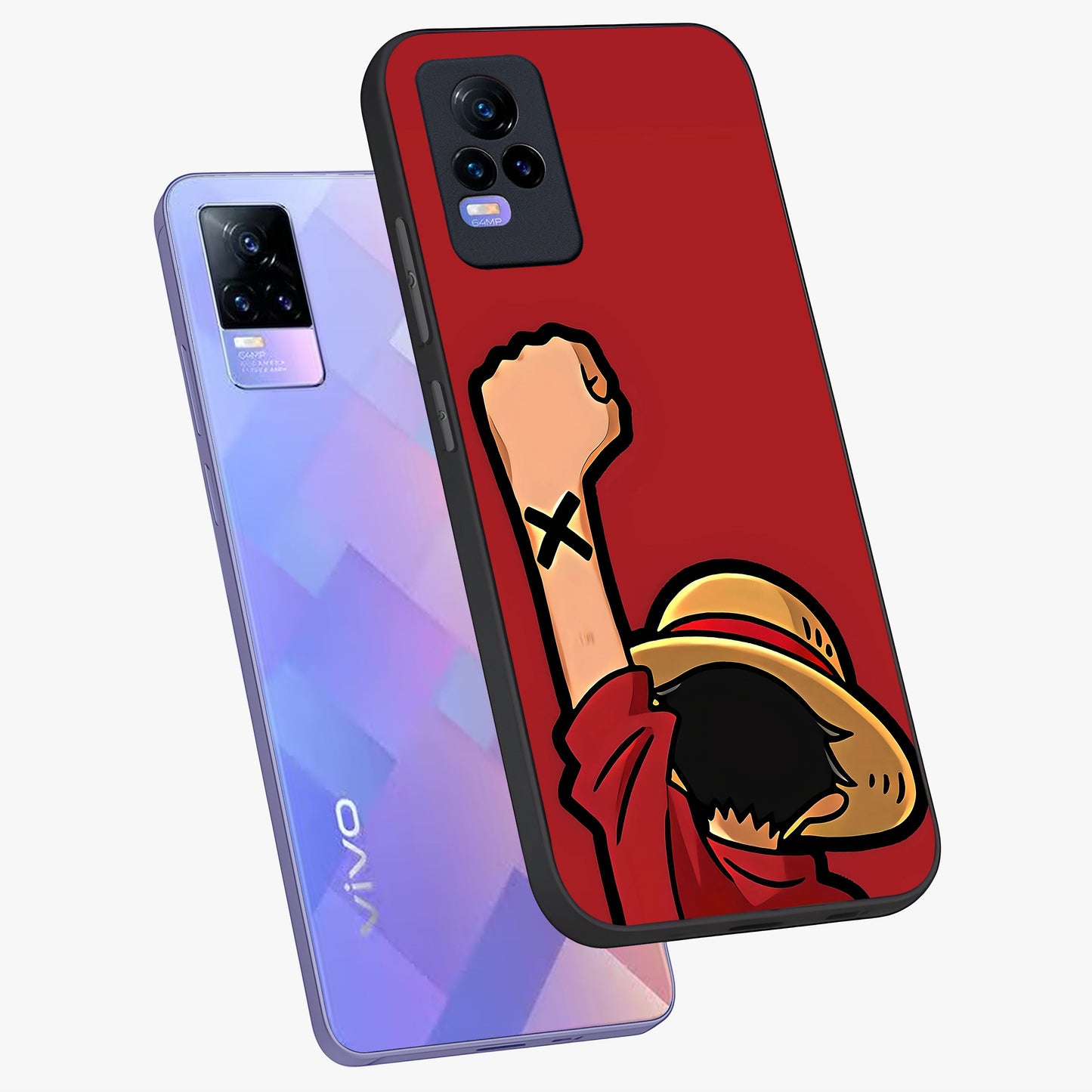 Luffy X Spirit Glass Case displayed in angled mockup highlighting powerful anime design with energetic action aesthetic.