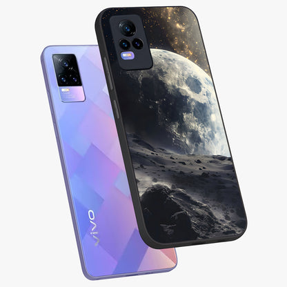 Lunar Horizon Glow Glass Case displayed in angled mockup highlighting celestial moon design with dreamy night aesthetic.