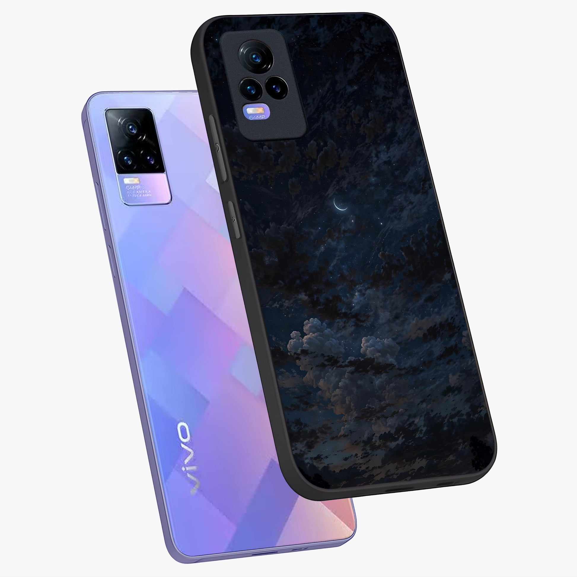 Lunar Veil Silence Glass Case displayed in angled mockup highlighting soft lunar design with peaceful celestial aesthetic.