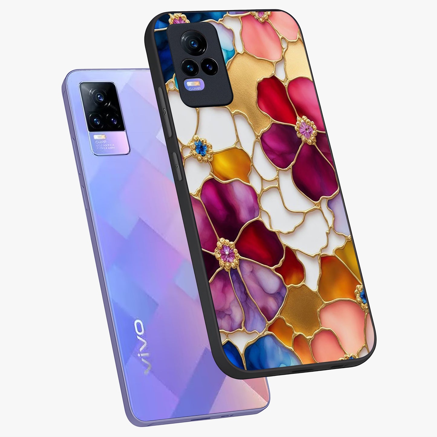 Marble Flower Pattern Glass Case displayed in angled mockup highlighting elegant marble floral design with modern aesthetic.