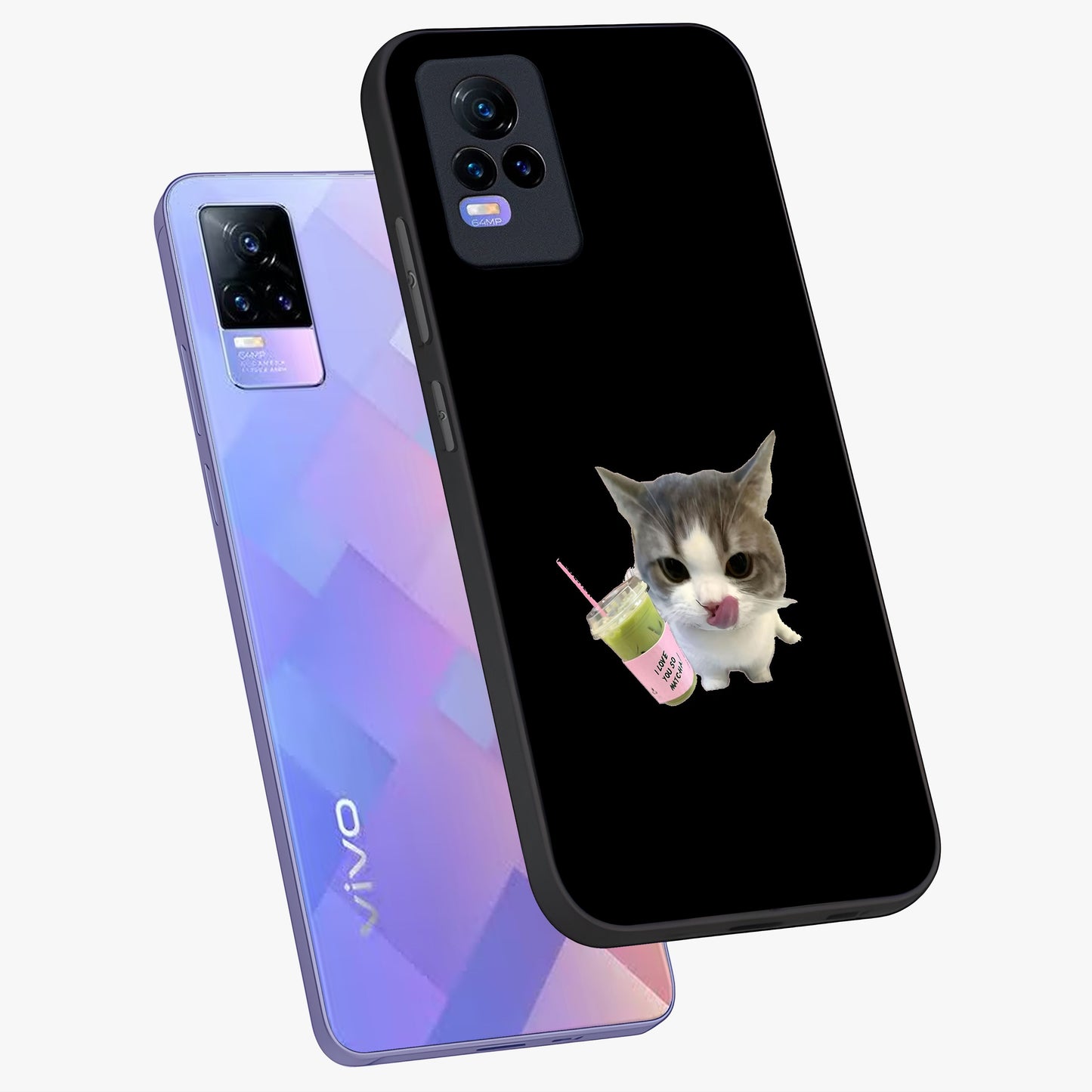 Matcha Cat Style Glass Case displayed in angled mockup highlighting playful feline design with pastel matcha aesthetic.