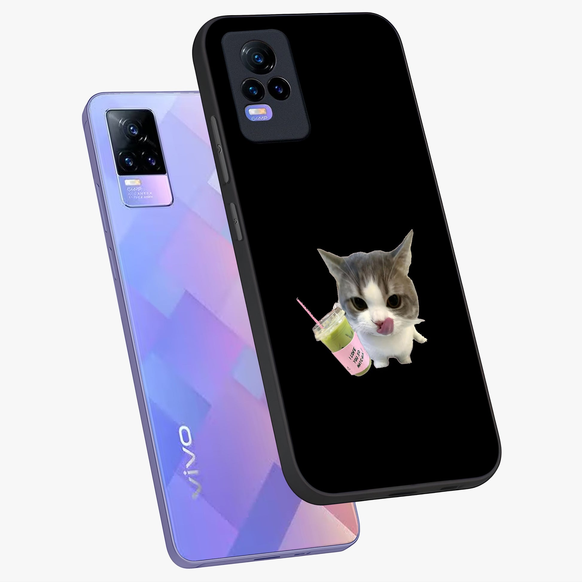 Matcha Cat Style Glass Case displayed in angled mockup highlighting playful feline design with pastel matcha aesthetic.