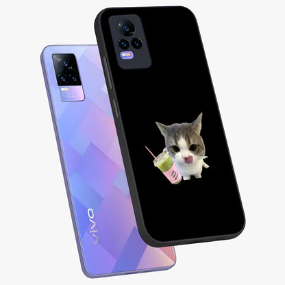 Matcha Cat Style Glass Case displayed in angled mockup highlighting playful feline design with pastel matcha aesthetic.