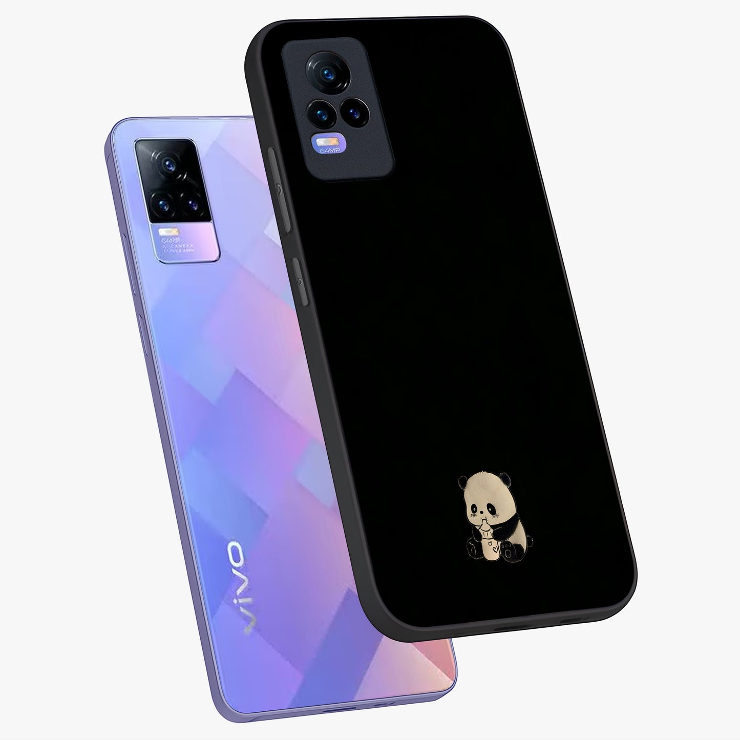 Midnight Panda Love Glass Case displayed in angled mockup highlighting adorable panda illustration with midnight aesthetic.
