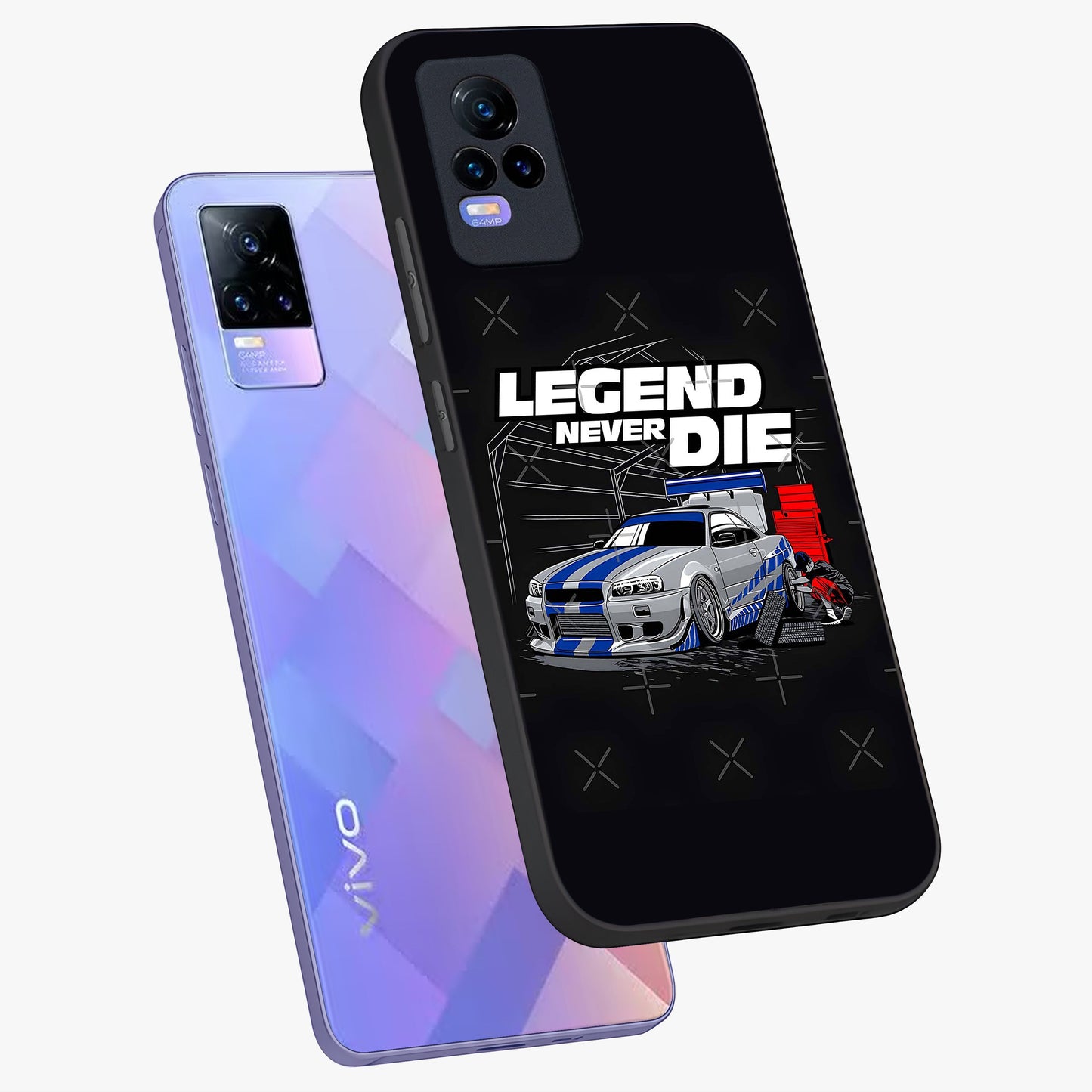 Midnight Racing Legacy Glass Case displayed in angled mockup highlighting dynamic automotive design with bold midnight aesthetic.