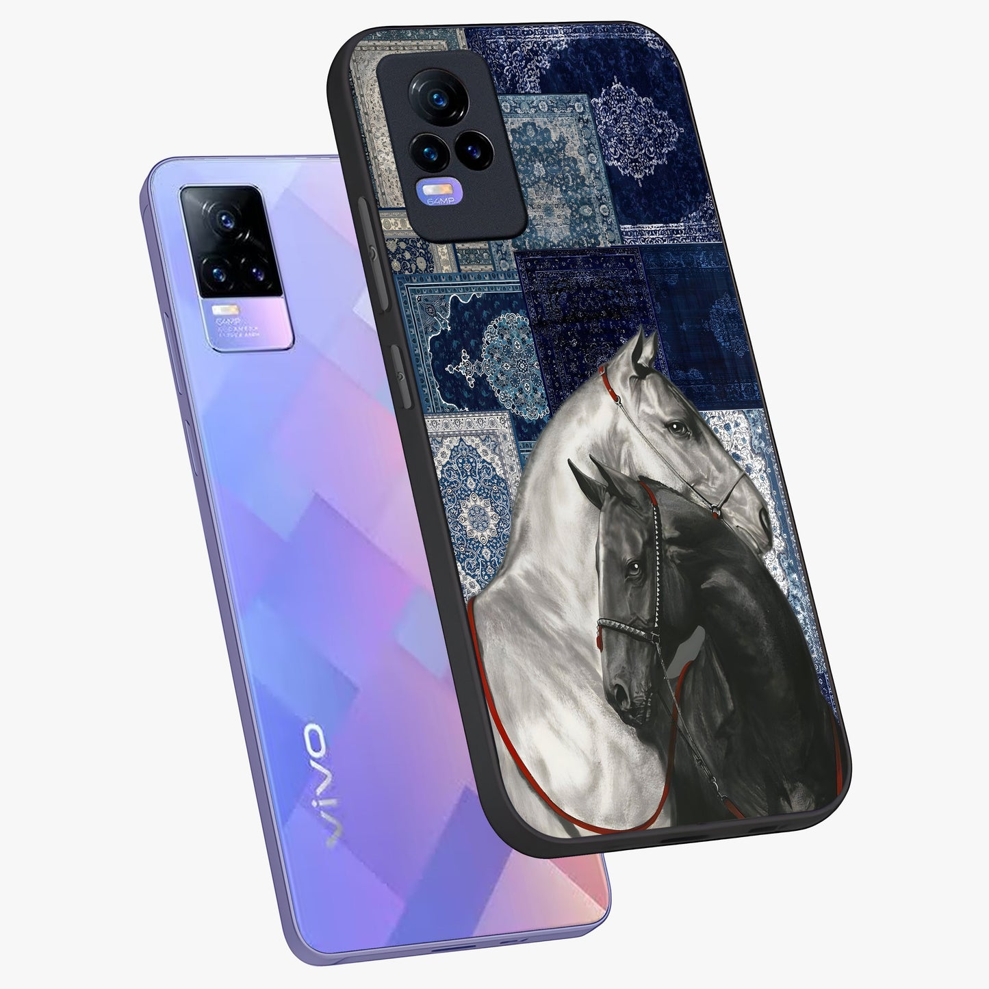 Midnight Stallion Blues Glass Case displayed in angled mockup highlighting powerful stallion illustration with deep midnight tones.