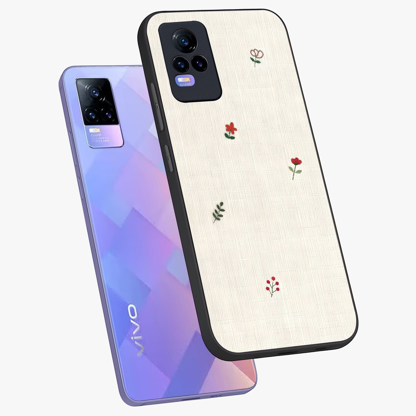 Minimalistic Blue With White Flower Pattern Glass Case displayed in angled mockup highlighting simple floral design with minimal aesthetic.