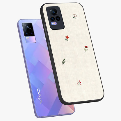 Minimalistic Blue With White Flower Pattern Glass Case displayed in angled mockup highlighting simple floral design with minimal aesthetic.