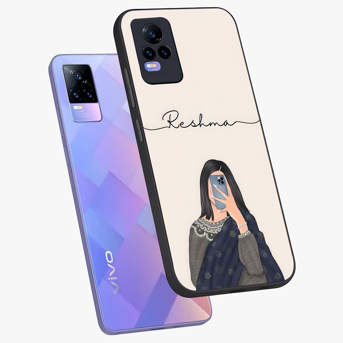 Mirror Mood Muse With Custom Name Glass Case displayed in angled mockup highlighting aesthetic mirror inspired design with custom name feature.